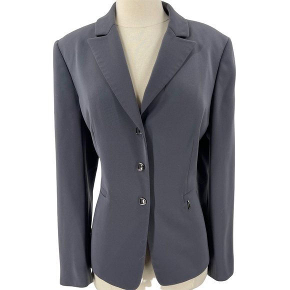 Tahari Jackets & Blazers - Tahari Womens Snap Front Blazer Size 12 Charcoal Gray Pockets
